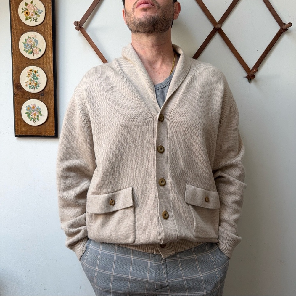 Vintage Cream Wool Shawl Cardigan